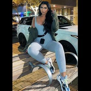 Sticking Around Ribbed Jumpsuit - Heather Grey